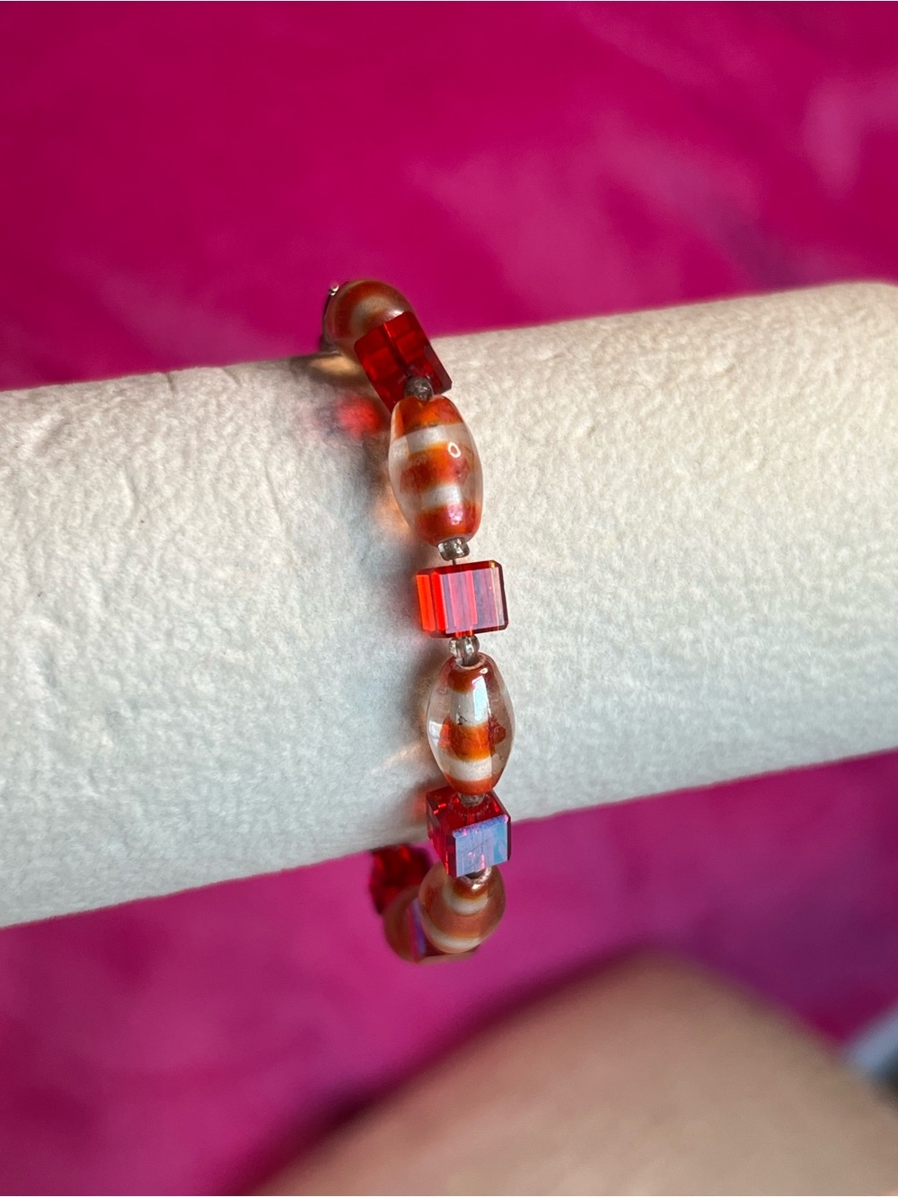 Red & White Beaded Bracelet Candy Cane Vintage